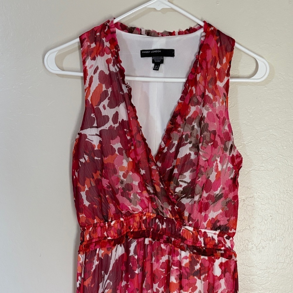 Maggy London Vibrant Red Floral Maxi Dress - Picture 3 of 5